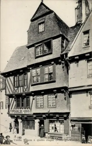 CPA Morlaix Finistère, Vieille Maison à quatre étages, Place du Marché