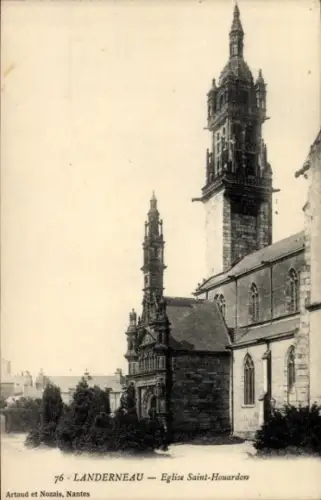 Ak Landerneau Finistère,  Eglise Saint-Houardon, Turm, Kirche