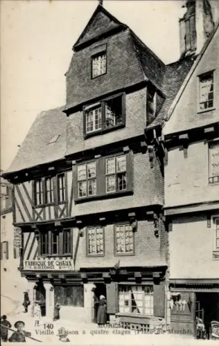 CPA Morlaix Finistère, Vieille Maison à quatre étages, Place du Marche
