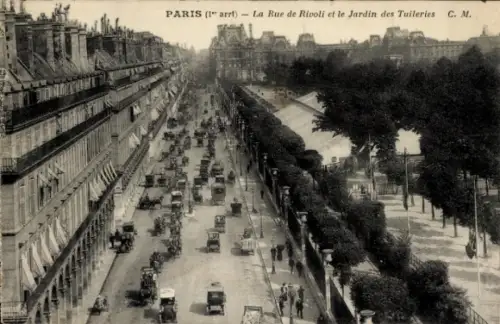 CPA Paris, Rue de Rivoli, Jardin des Tuileries