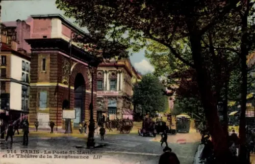 Ak Paris IX Opéra, La Porte St-Martin, Théâtre de la Renaissance,  farbige 