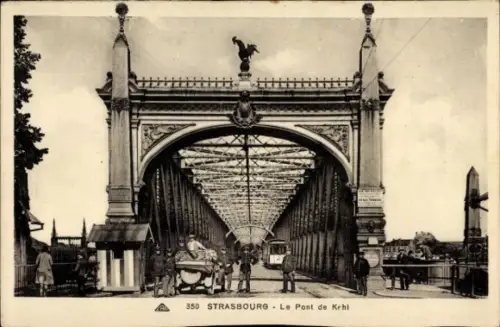 Ak Strasbourg Straßburg Elsass Bas Rhin, Brücke, Menschen, Pferdewagen,  Pont de Kehl