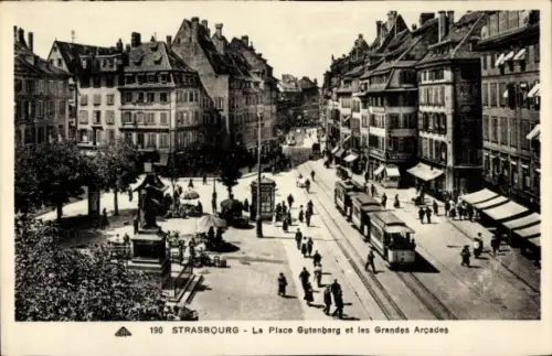 CPA Strasbourg Strasbourg Alsace Bas Rhin, La Place Gutenberg et les Grandes Arcades