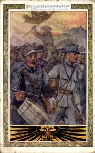 Künstler Ak Kuk Soldaten, Trommler, Soldatenlied, Deutscher Schulverein