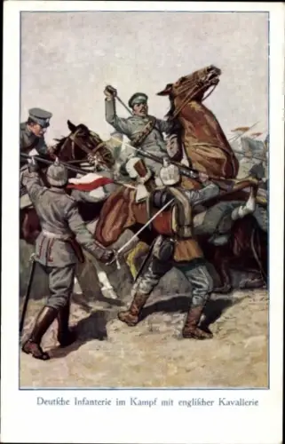 Ak Deutsche Infanterie im Kampf mit englischer Kavallerie