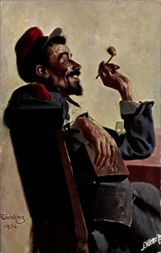 Künstler Ak Röchling, Carl, Soldat mit Pfeife