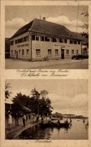 Ak Fischbach Friedrichshafen am Bodensee, Gasthof and Pension zur Traube, Strandbad