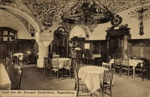 Ak Regensburg an der Donau Oberpfalz, Brauerei Bischofshof, Innenansicht