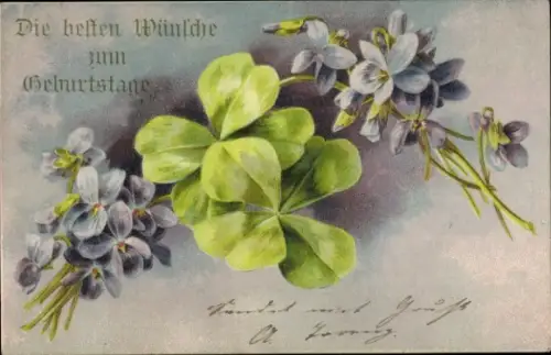 Ak Glückwunsch Geburtstag, Klee, Flieder