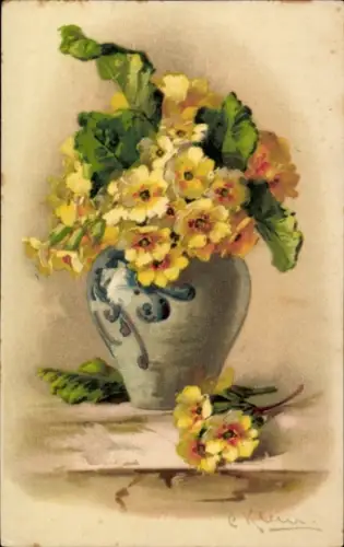 Künstler Ak Klein, Catharina, Blumenstrauß, Primeln in einer Vase