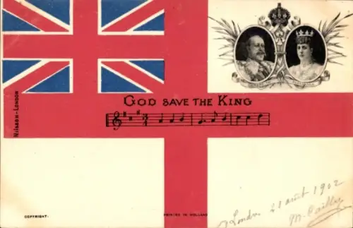 Ak King Edward VII, König Eduard VII., Queen Alexandra, God save the King
