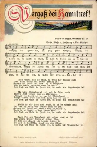 Lied Ak Günther, Anton, Erzgebirgische Mundart 47, Vergaß dei Hamit net