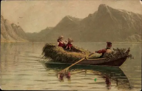 Künstler Ak Dahl, H., Heimfahrt, Familie im Ruderboot