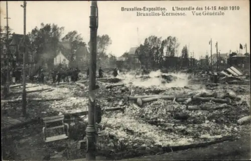 CPA Bruxelles-Exposition, Incendie 1910, Vue generale