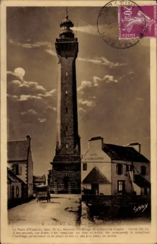 Mondschein Ak Saint Guénolé Penmarch Finistère, Leuchtturm