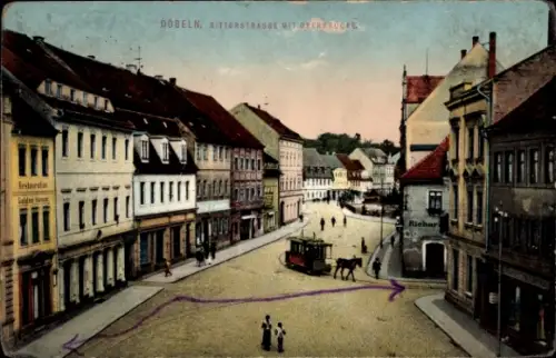 Ak Döbeln in Sachsen, Ritterstraße, Oberbrücke, Straßenbahn,  Gebäude