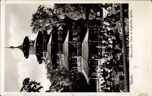 Ak München, Englischer Garten, Kleinhesseloher See, Chinesischer Turm, Englischer Garten,  Mensch