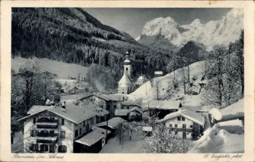Ak Ramsau im Berchtesgadener Land Oberbayern, Ramsau im Schnee, verschneite Landschaft, Kirche, B