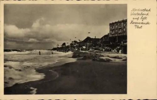 Ak Westerland auf Sylt, Nordseebad, Strand, Wellen, Menschen, Gebäude