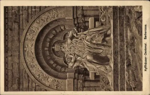 Ak Bad Frankenhausen am Kyffhäuser Thüringen, Kyffhäuser-Denkmal, Statue von Barbarossa,  Darstel