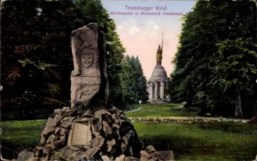 Ak Detmold am Teutoburger Wald, Hermanns- und Bismarck-Denkmal, Statue, Natur, Monument