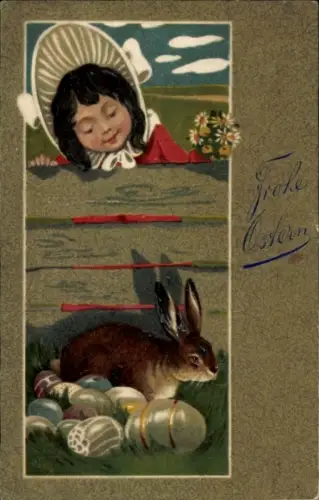 Ak Glückwunsch Ostern, Osterhase, Ostereier, Mädchen