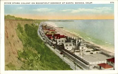 Ak Santa Monica Kalifornien USA, Filmstars Kolonie, Roosevelt Highway,  Küstenansicht, Häuser