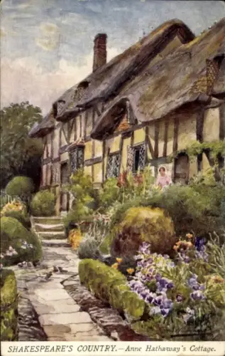Ak Shottery Stratford upon Avon Warwickshire England, Anne Hathaways Cottage, halbtimbered Gebäud