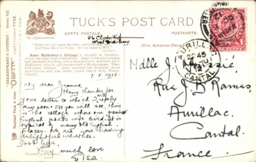 Ak Shottery Stratford upon Avon Warwickshire England, Anne Hathaways Cottage, halbtimbered Gebäud