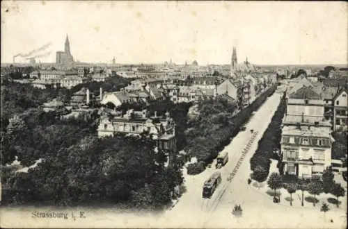 Ak Strasbourg Straßburg Elsass Bas Rhin, Stadtansicht von  Schwarzwaldstraße, Straßenbahn