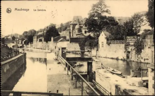 Ak Maubeuge Nord, Flusslandschaft,  La Sambre, Werbeanzeige, Boot