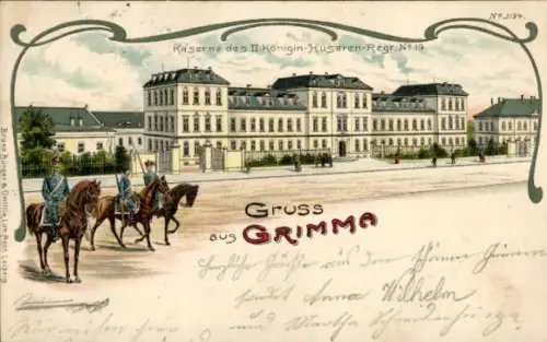 Litho Grimma in Sachsen, Kaserne II. Königin-Husaren-Regiment Nr. 19
