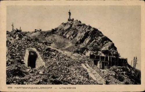 Ak Hartmannsweiler Elsass Haut Rhin, Hartmannsweilerkopf, Vieil Armand,  Unterstände, Statue, Fel