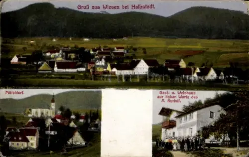 Ak Vižňov Wiesen Meziměstí Halbstadt Region Königgrätz,  Mitteldorf, Gasthaus zur hohen Warte