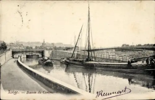 Ak Liège Lüttich Wallonien,  Bassin du Commerce, Boote, Wasserweg, Reumont