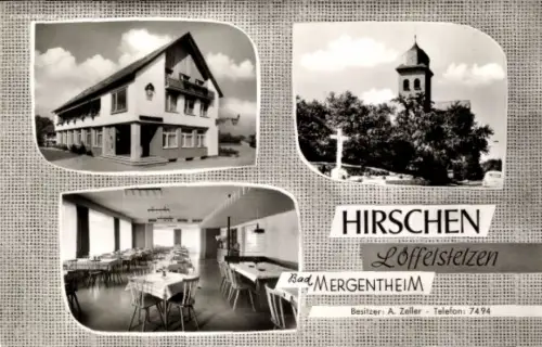 Ak Löffelstelzen Bad Mergenthiem, Kirche, Gasthof 