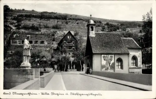 Ak Bad Mergentheim in Tauberfranken, Statue, kleine Kirche, Wohnhaus, Landschaft