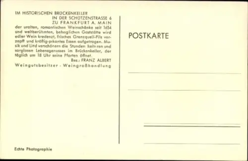 Ak Frankfurt am Main, historischer Brückenkeller, Schützenstraße 6, Innenansicht