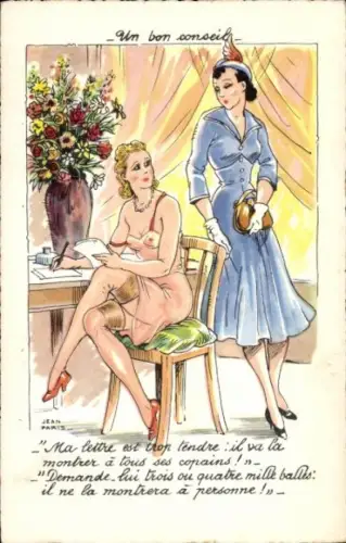 Künstler Ak Frau im Unterkleid schreibt einen Brief, Strümpfe