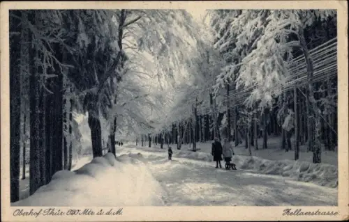 Ak Oberhof im Thüringer Wald, Zellaerstraße im Winter, Schlitten