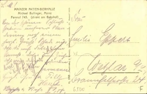 Ak Mainz am Rhein, Blick in die Aktien Mainzer Bierhalle