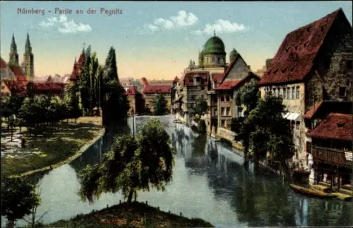 Ak Nürnberg in Mittelfranken, Pegnitzpartie