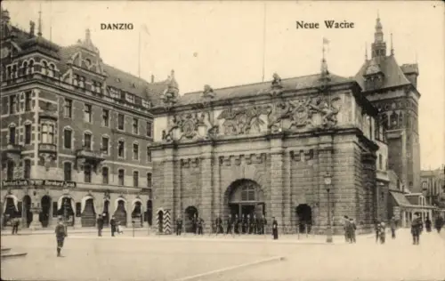 Ak Gdańsk Danzig,  Neue Wache, Menschen, Gebäude, 