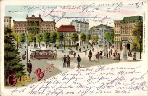 Litho Berlin Tiergarten, Potsdamer Platz, Straßenbahn
