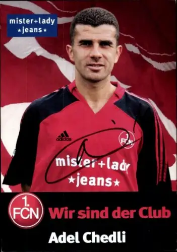 Autogrammkarte Fußballer Adel Chedli, 1. FC Nürnberg, Autogramm