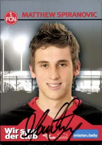 Autogrammkarte Fußballer Matthew Spiranovic, 1. FC Nürnberg,  Autogramm
