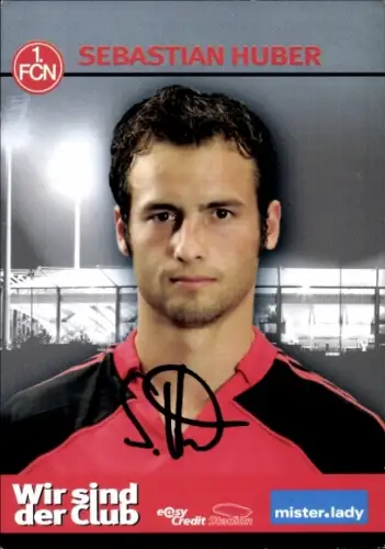 Autogrammkarte Fußballer Sebastian Huber, 1. FC Nürnberg, Autogramm