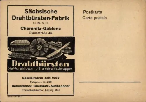 Ak Gablenz Chemnitz in Sachsen, Sächsische Drahtbürsten Fabrik GmbH, Clausstraße 46