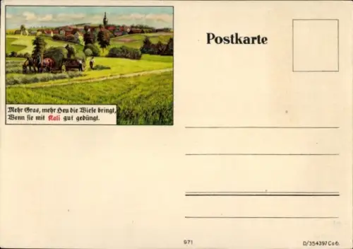 Ak Mehr Gras, mehr Heu die Wiese bringt, wenn sie mit Kali gut gedüngt