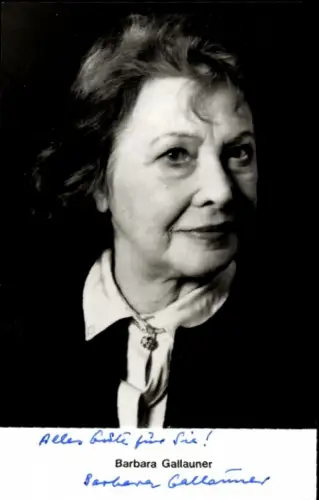 Autogrammkarte Schauspielerin Barbara Gallauner, Portrait, Autogramm